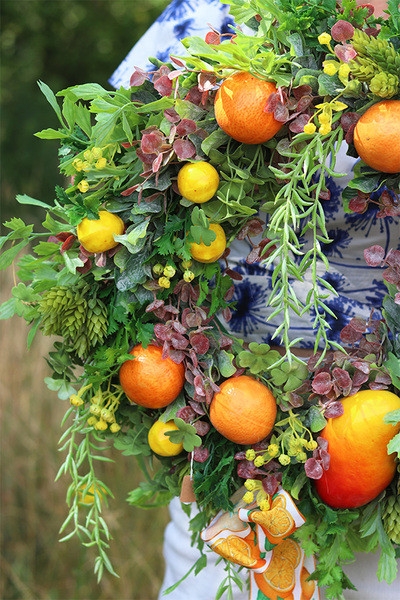 OD RĘKI Mango Citrus, wianek na drzwi z owocami, śr.60cm