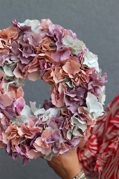 OD RĘKI Hydrangea Romance, jesienny wianek z hortensjami, śr.35cm