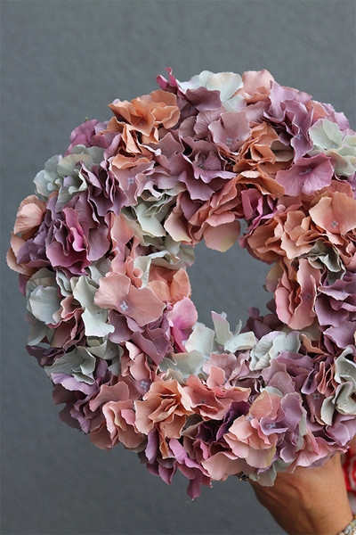 OD RĘKI Hydrangea Romance, jesienny wianek z hortensjami, śr.35cm