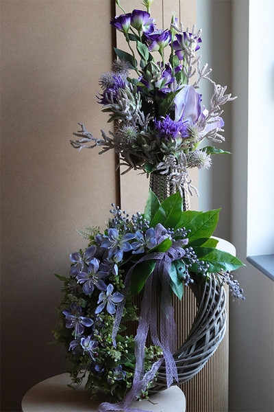 OD RĘKI Fioletowe Sny, asymetryczny wianek dekoracyjny, rozp.40cm