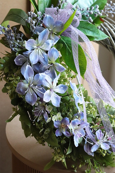 OD RĘKI Fioletowe Sny, asymetryczny wianek dekoracyjny, rozp.40cm