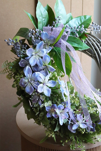 OD RĘKI Fioletowe Sny, asymetryczny wianek dekoracyjny, rozp.40cm