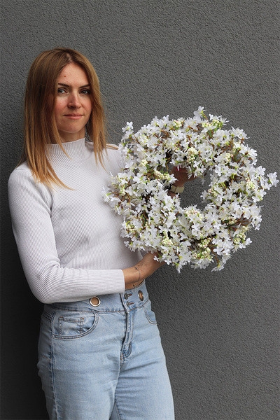 OD RĘKI Białe Bzy, wiosenny wianek z bzem, śr.40cm