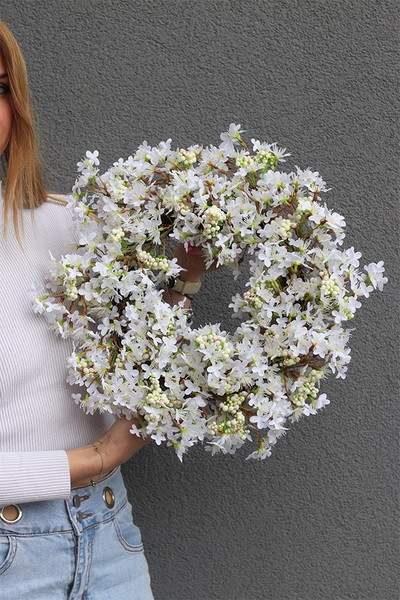 OD RĘKI Białe Bzy, wiosenny wianek z bzem, śr.40cm